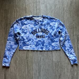 Champion Blue/White Drake Bulldogs Tie Dye Cropped Sweatshirt Size Medium